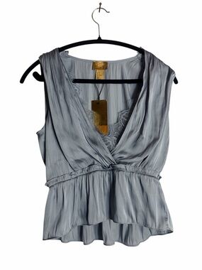 H&M Pale Blue Draped V-Neck Peplum Camisole, 6